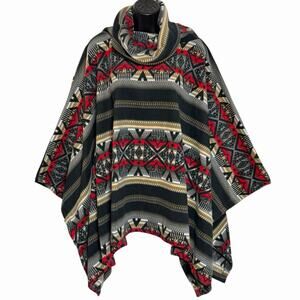 VTG BOHO AZTEC FLEECE PONCHO 80s 90 WESTERN ONE SIZE FITS ALL BY BLACK MOUNTAIN